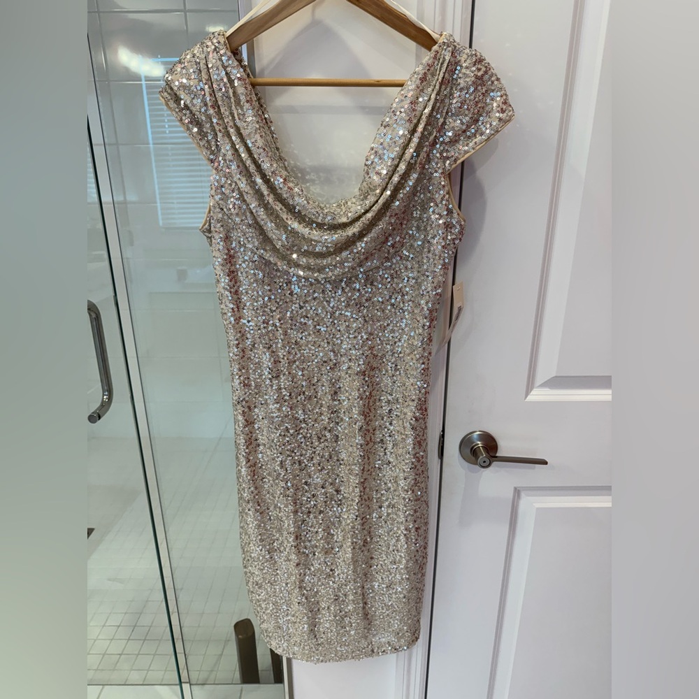 Eliza J Silver Sequin Backless Dress Sz 12 NWT